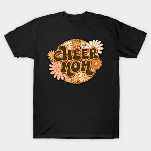 Cheer Mom Retro Groovy Floral Leopard T-Shirt